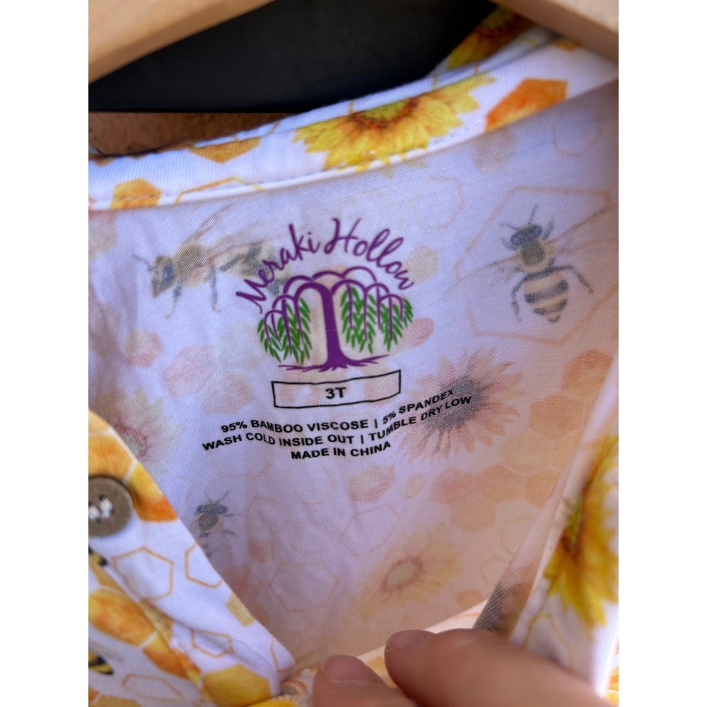 Meraki Hollow 3T Bamboo Viscose Bee Sunflower Lounge Shirt Shorts Set Toddler - Picture 2 of 6